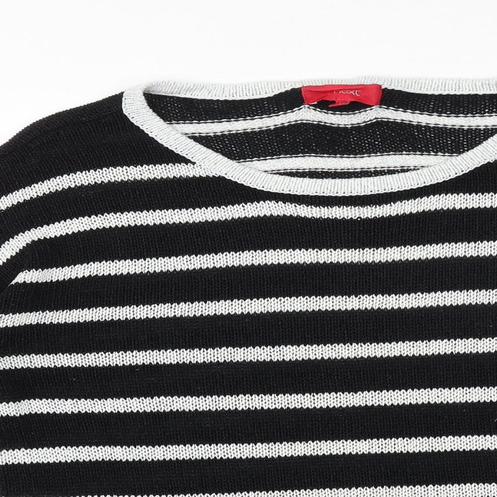 NEXT Womens Black Round Neck Striped Acrylic Pullover Jumper Size 14