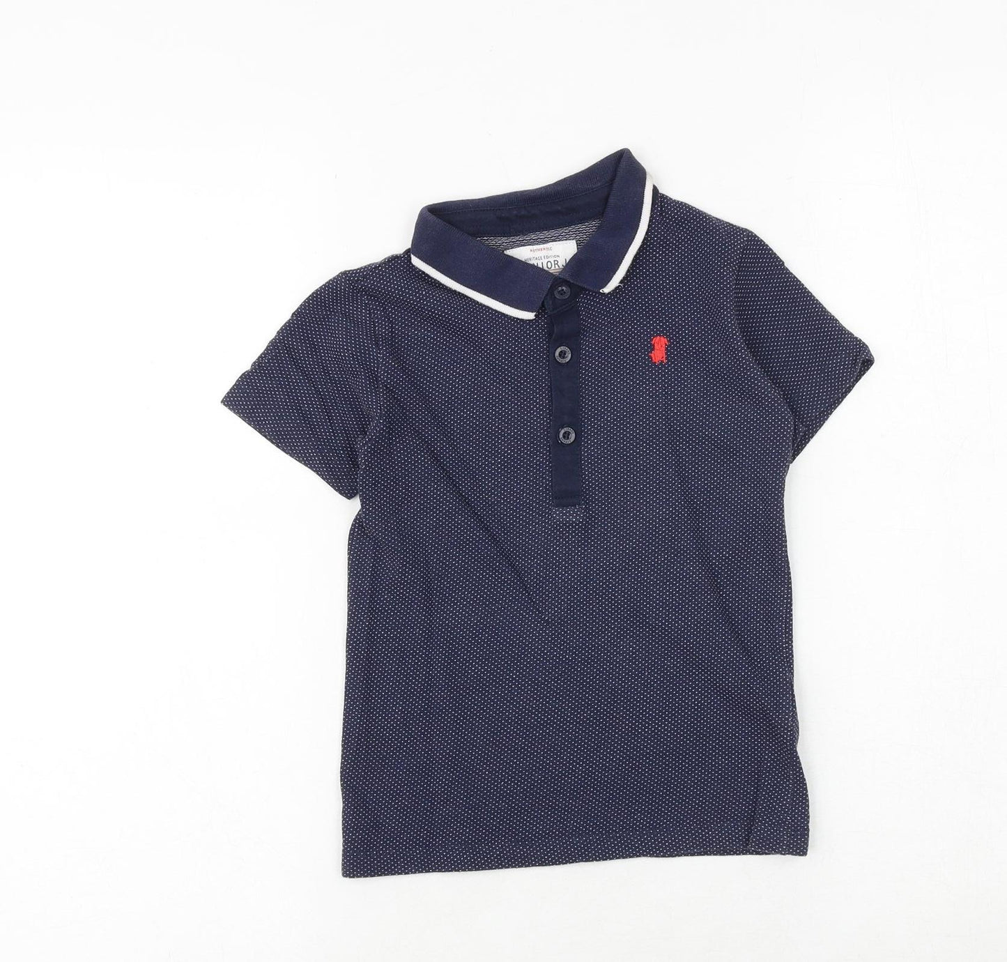 Debenhams Boys Blue Geometric 100% Cotton Pullover Polo Size 4-5 Years Collared Button