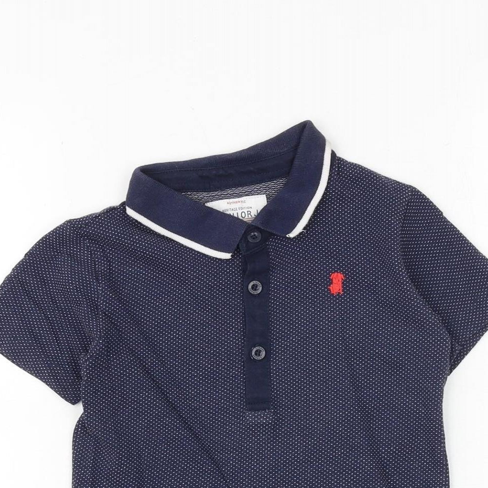 Debenhams Boys Blue Geometric 100% Cotton Pullover Polo Size 4-5 Years Collared Button