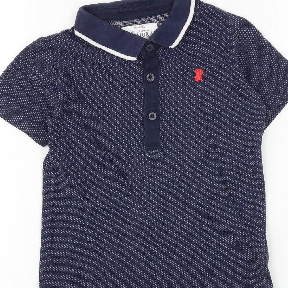 Debenhams Boys Blue Geometric 100% Cotton Pullover Polo Size 4-5 Years Collared Button