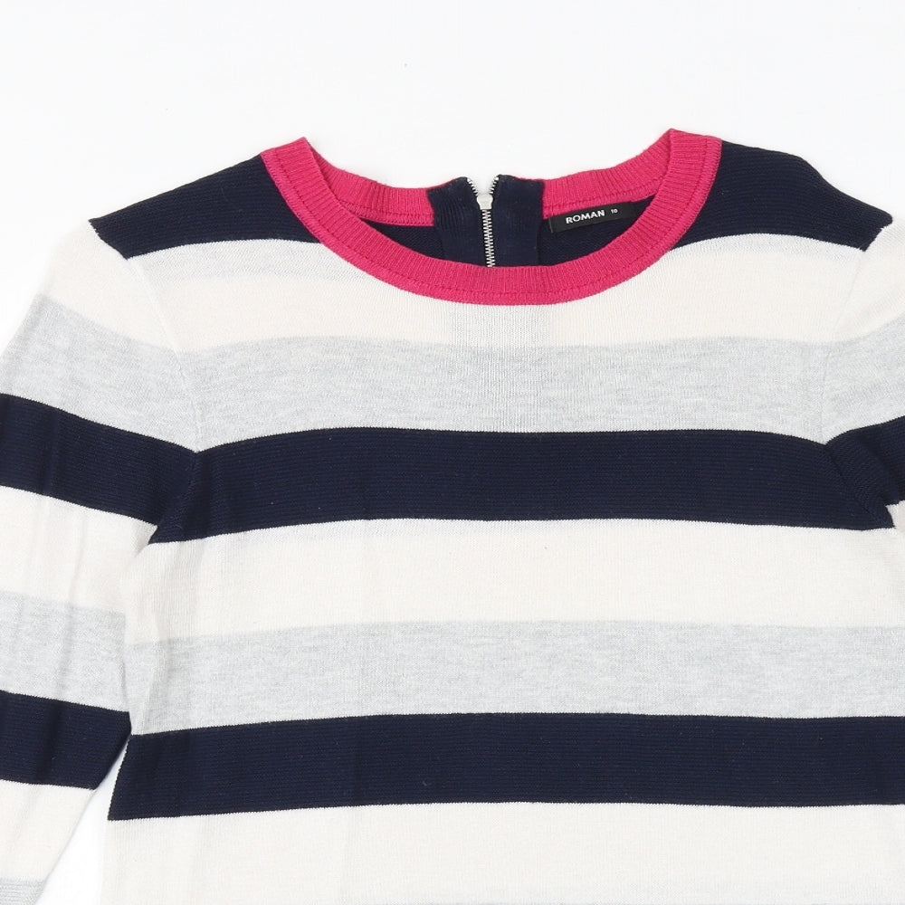 Roman Womens Multicoloured Round Neck Striped Polyester Pullover Jumper Size 10