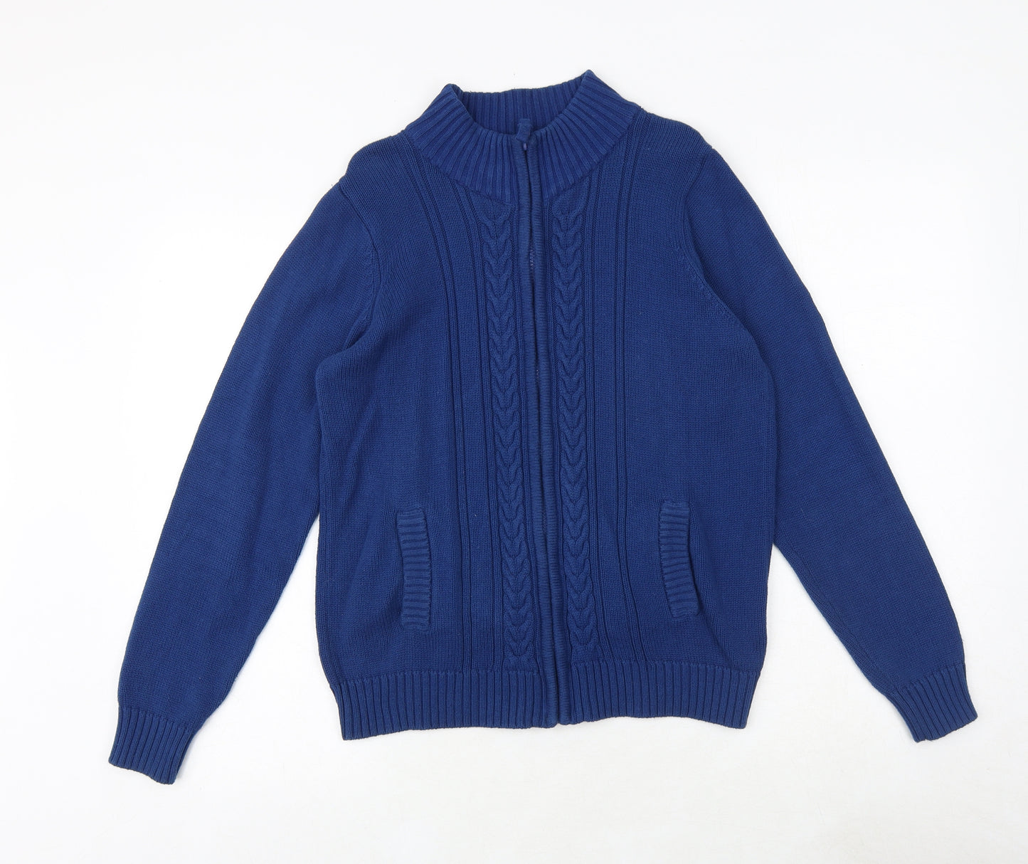 EWM Womens Blue Round Neck 100% Cotton Full Zip Jumper Size M - Size 14-16