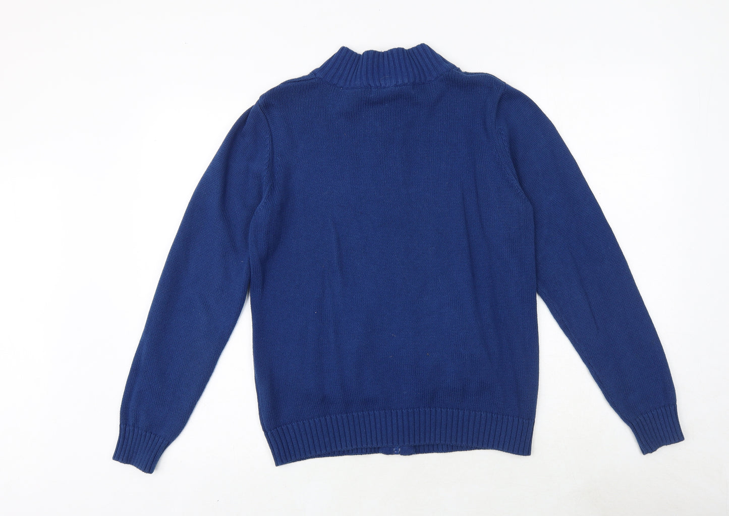 EWM Womens Blue Round Neck 100% Cotton Full Zip Jumper Size M - Size 14-16