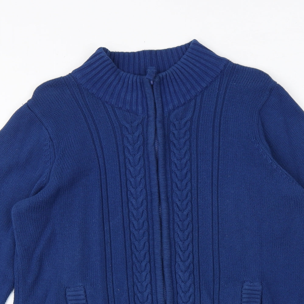 EWM Womens Blue Round Neck 100% Cotton Full Zip Jumper Size M - Size 14-16