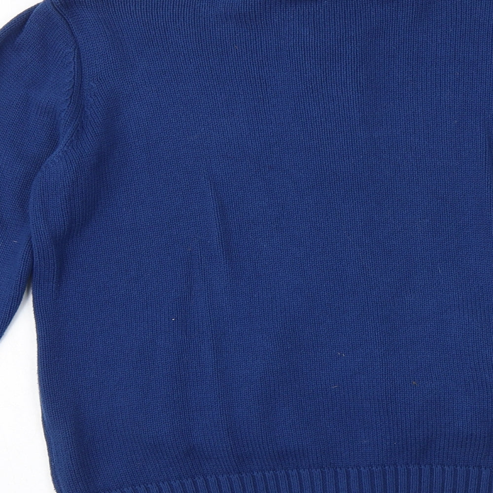 EWM Womens Blue Round Neck 100% Cotton Full Zip Jumper Size M - Size 14-16
