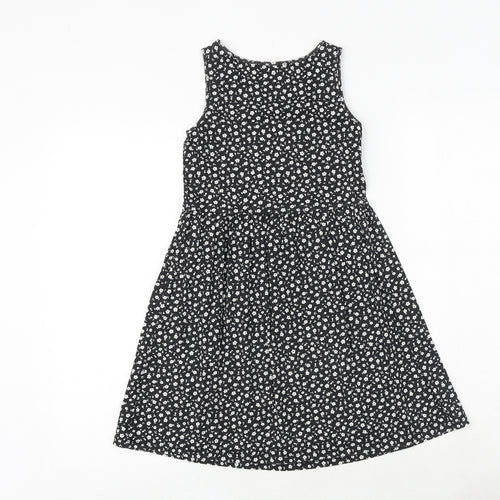 H&M Girls Black Floral 100% Cotton Tank Dress Size 9-10 Years Boat Neck Pullover