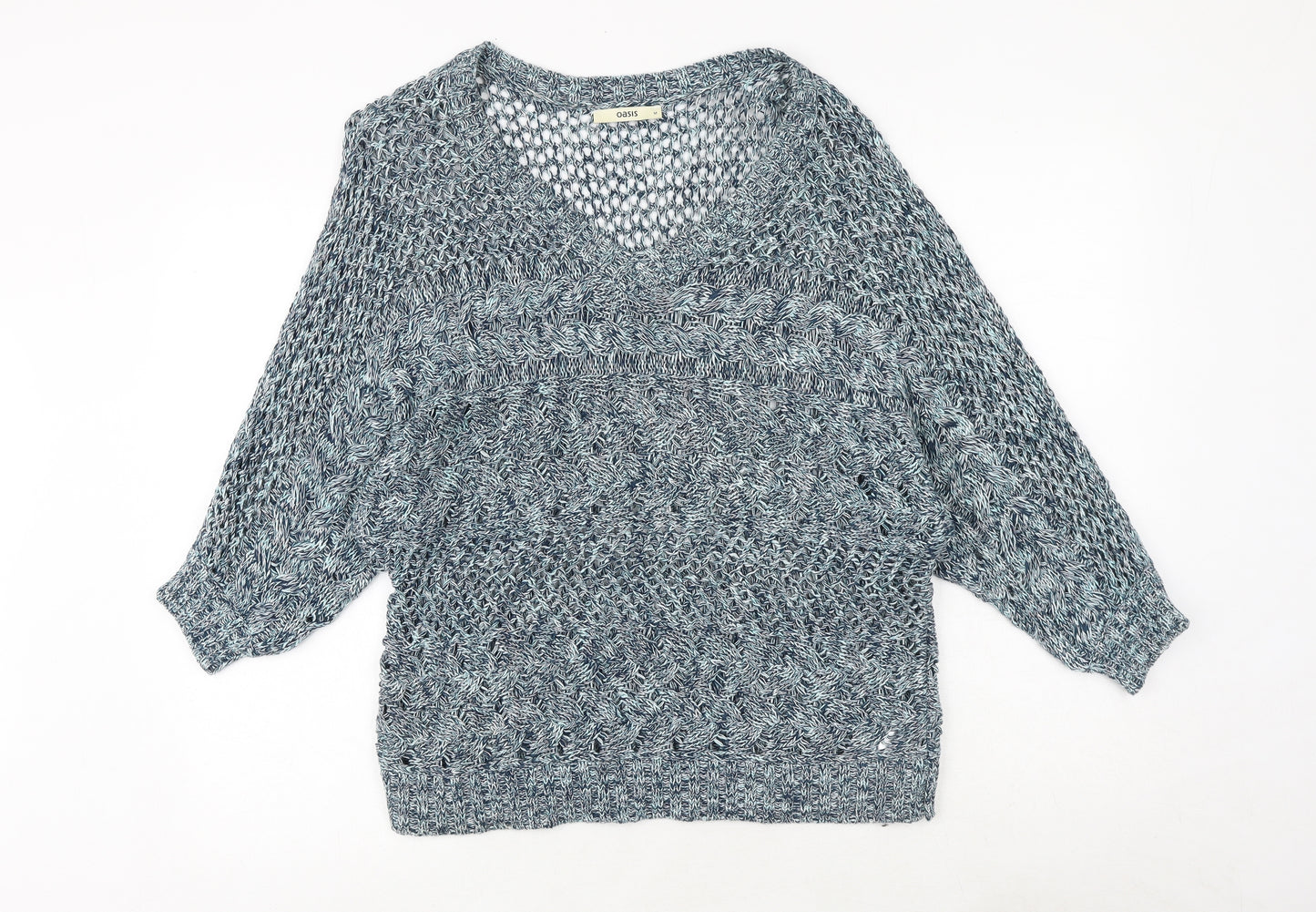 Oasis Womens Blue V-Neck 100% Cotton Pullover Jumper Size M