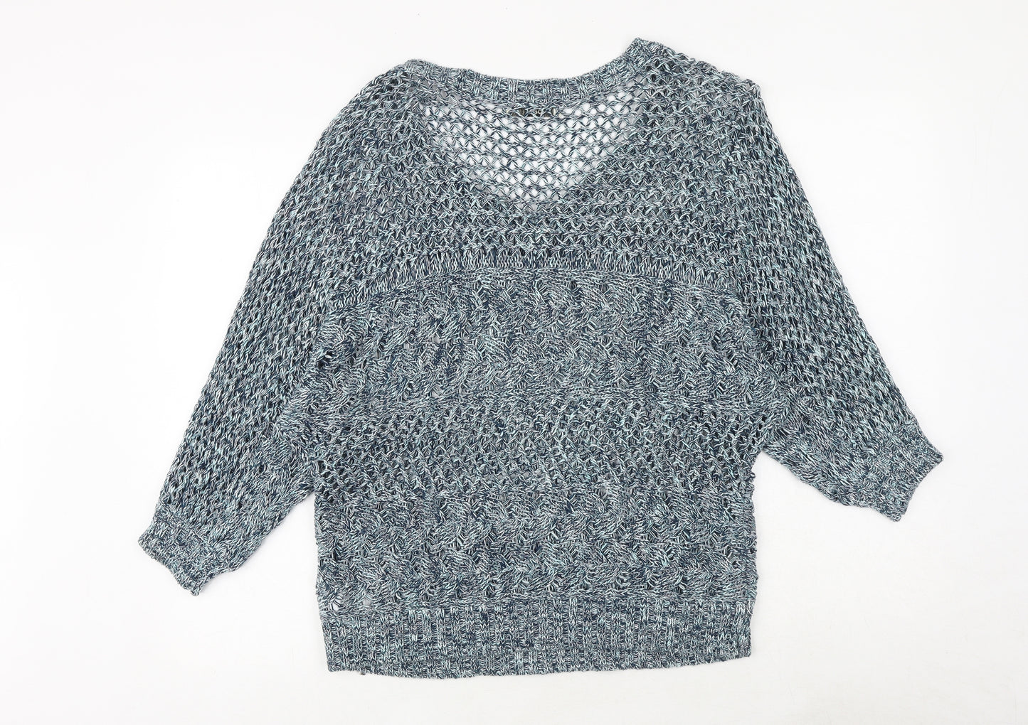 Oasis Womens Blue V-Neck 100% Cotton Pullover Jumper Size M