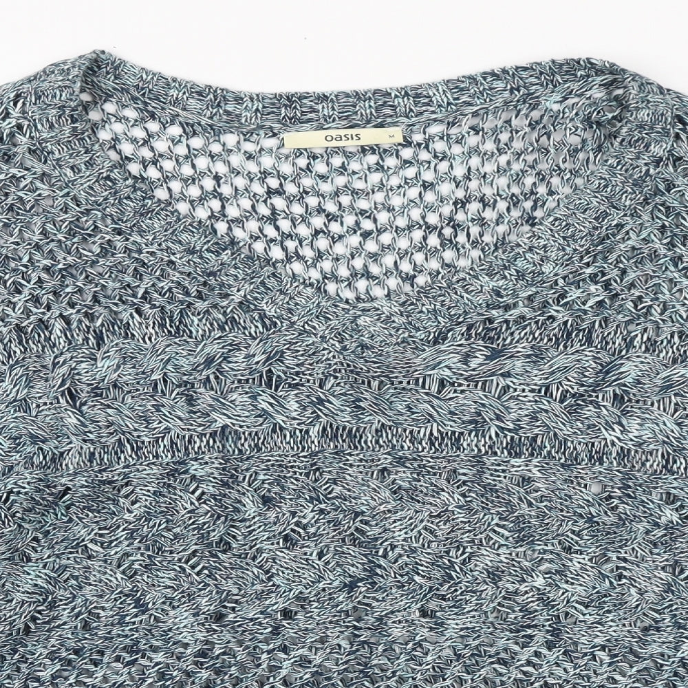 Oasis Womens Blue V-Neck 100% Cotton Pullover Jumper Size M
