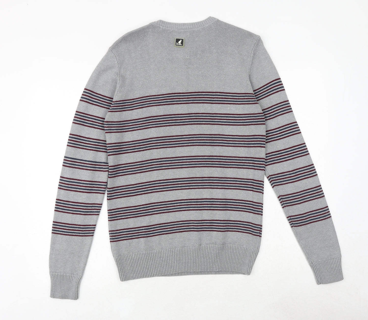 Kangol Mens Grey Round Neck Striped Cotton Pullover Jumper Size S Long Sleeve