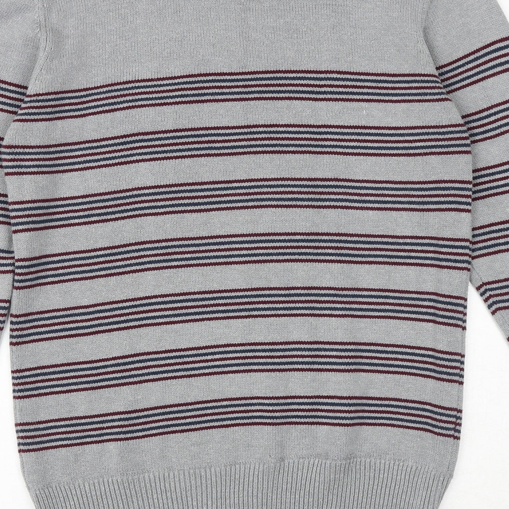 Kangol Mens Grey Round Neck Striped Cotton Pullover Jumper Size S Long Sleeve