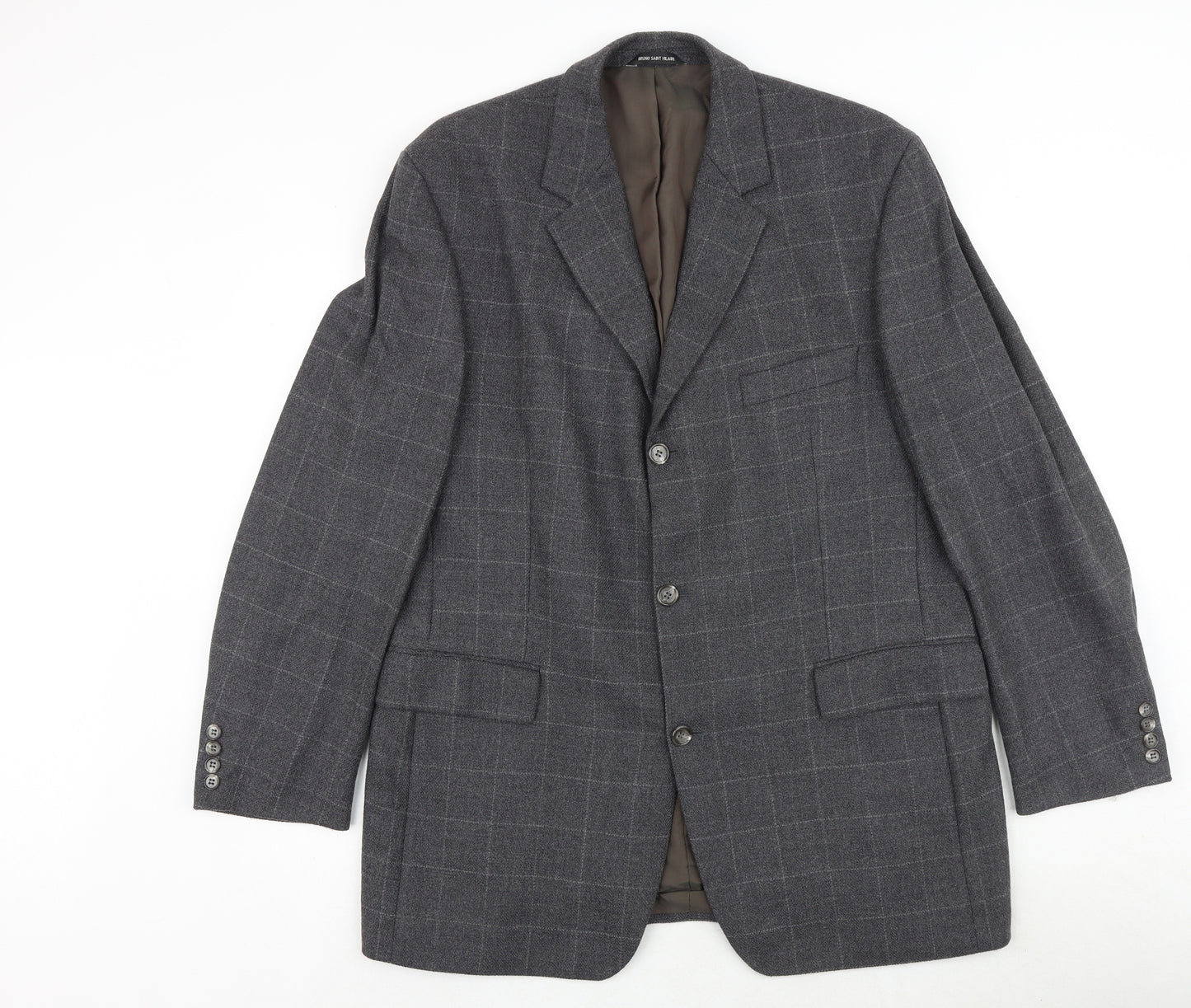 Bruno Saint Hilaire Mens Grey Geometric Polyester Jacket Suit Jacket Size 40 Regular