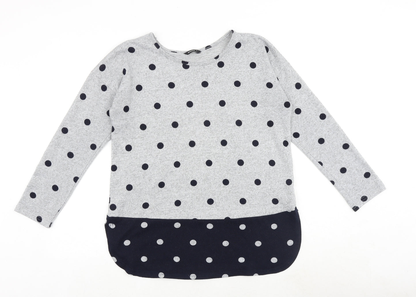 Roman Womens Grey Polka Dot Polyester Basic Blouse Size 12 Round Neck