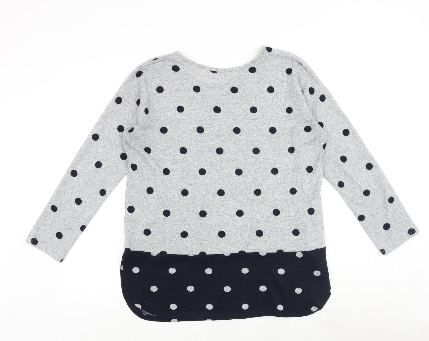 Roman Womens Grey Polka Dot Polyester Basic Blouse Size 12 Round Neck