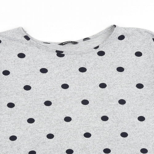 Roman Womens Grey Polka Dot Polyester Basic Blouse Size 12 Round Neck