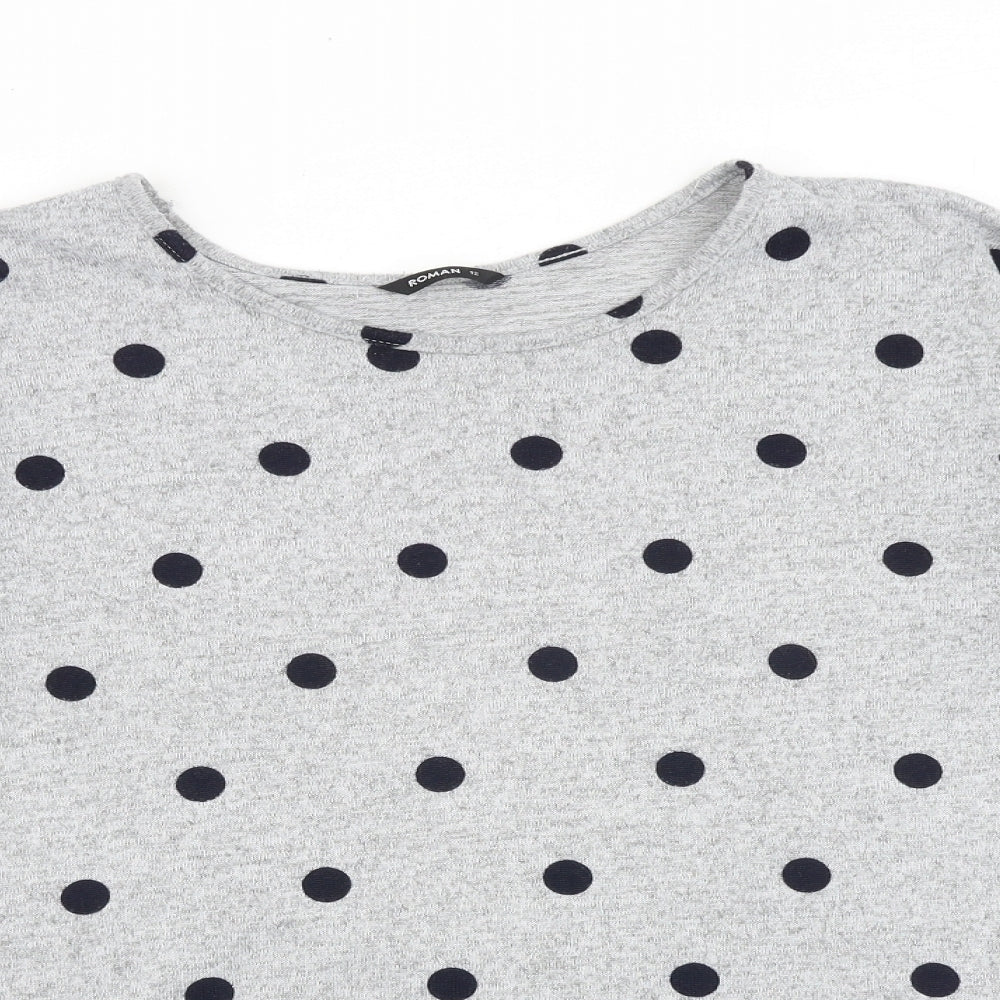 Roman Womens Grey Polka Dot Polyester Basic Blouse Size 12 Round Neck