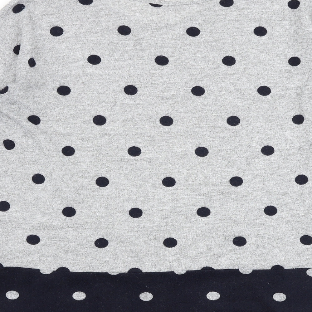 Roman Womens Grey Polka Dot Polyester Basic Blouse Size 12 Round Neck