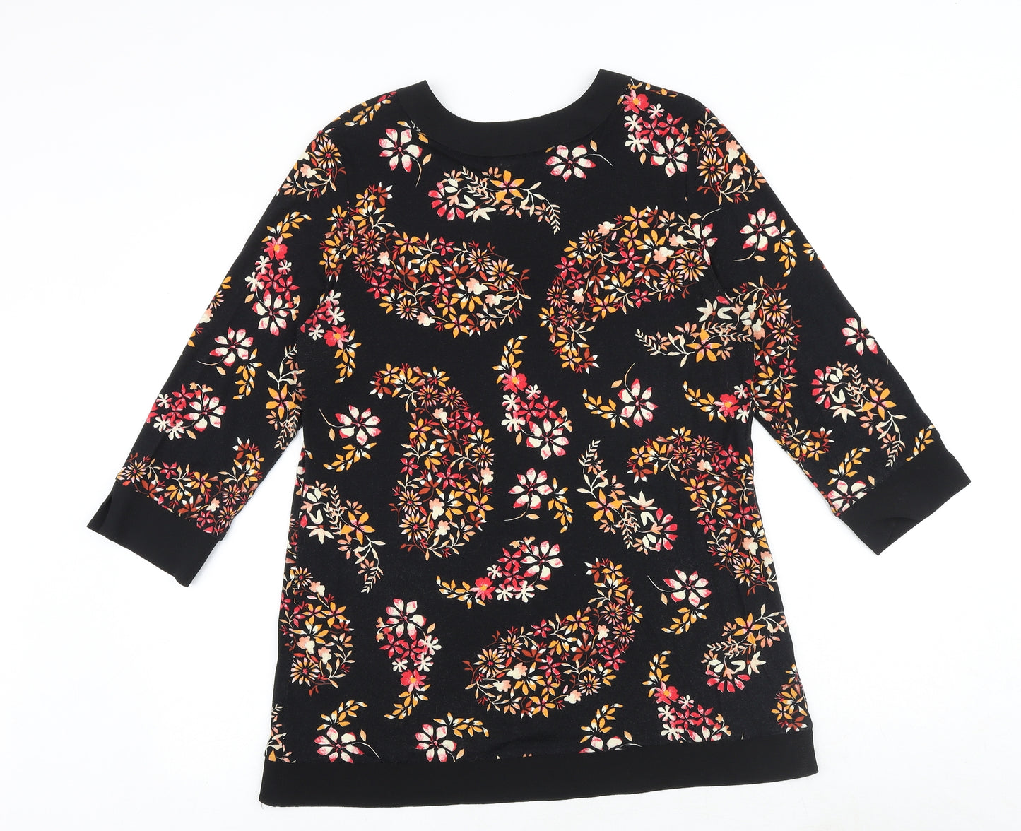 Roman Womens Black Floral Viscose Basic Blouse Size 12 V-Neck