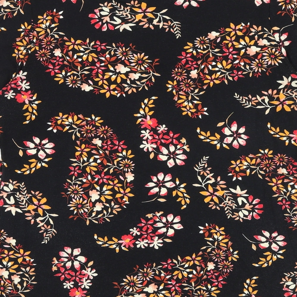 Roman Womens Black Floral Viscose Basic Blouse Size 12 V-Neck