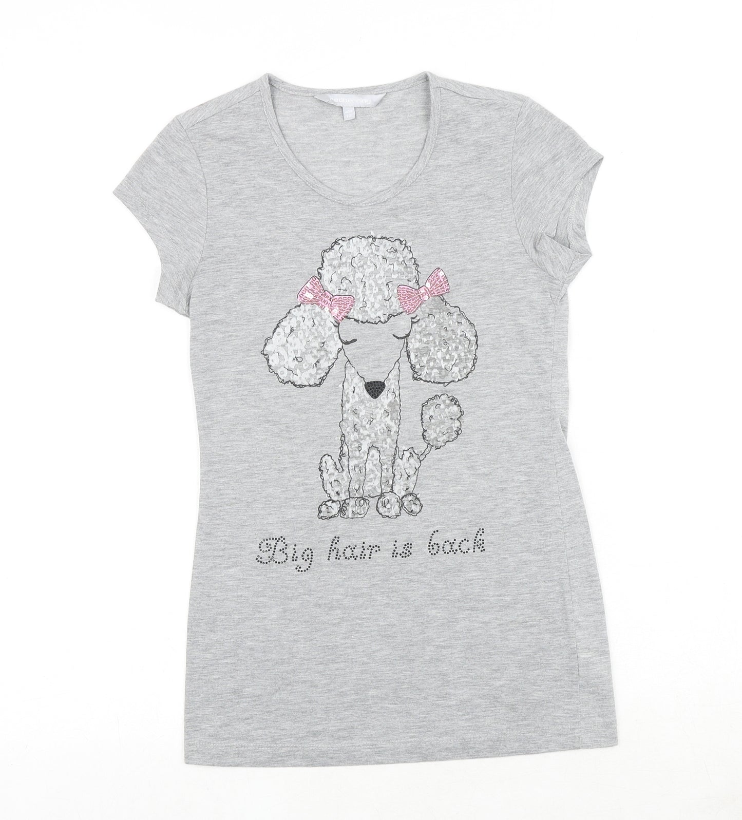 Debenhams Girls Grey Polyester Basic T-Shirt Size 12 Years Round Neck Pullover - Big Hair is Back