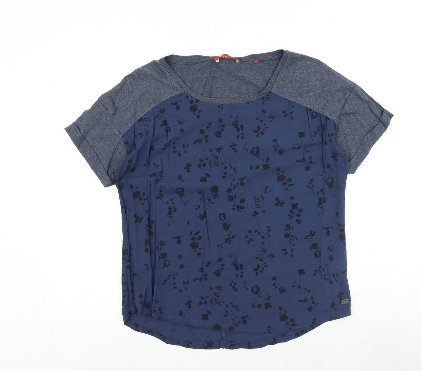 EDC Womens Blue Geometric Cotton Basic Blouse Size M Round Neck