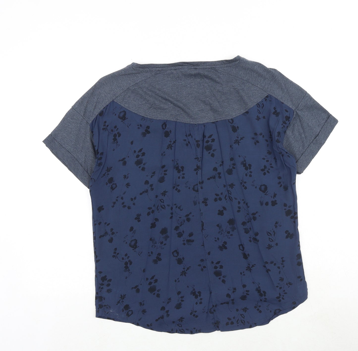 EDC Womens Blue Geometric Cotton Basic Blouse Size M Round Neck