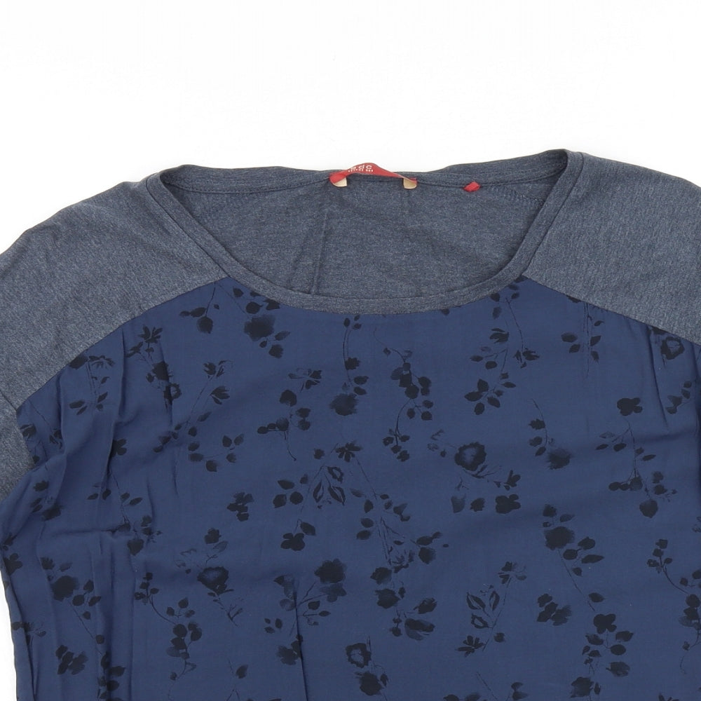 EDC Womens Blue Geometric Cotton Basic Blouse Size M Round Neck