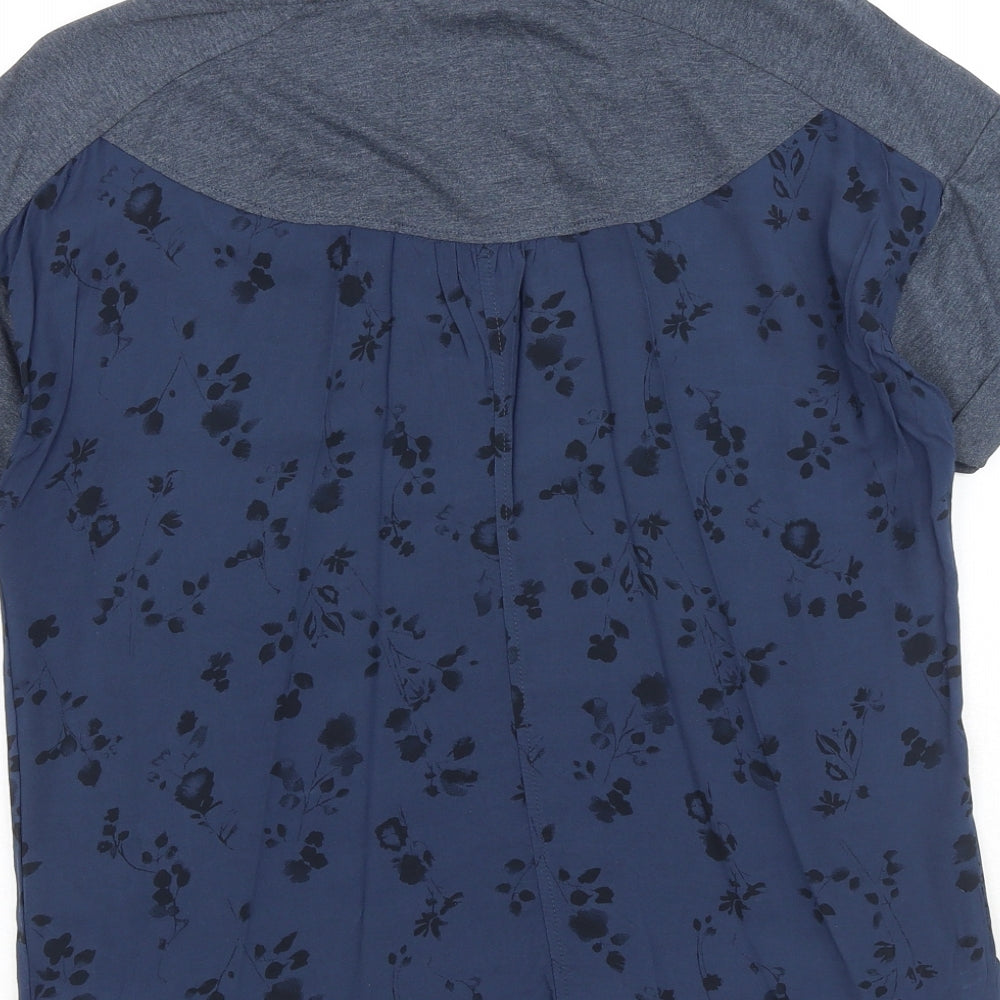 EDC Womens Blue Geometric Cotton Basic Blouse Size M Round Neck