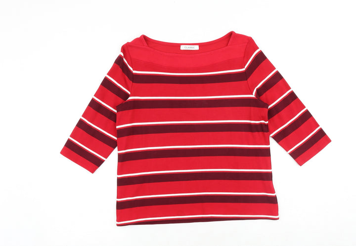 Marks and Spencer Womens Red Striped Viscose Basic Blouse Size 12 Round Neck