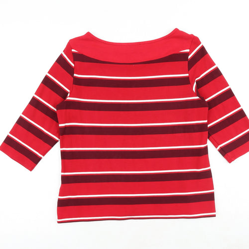 Marks and Spencer Womens Red Striped Viscose Basic Blouse Size 12 Round Neck