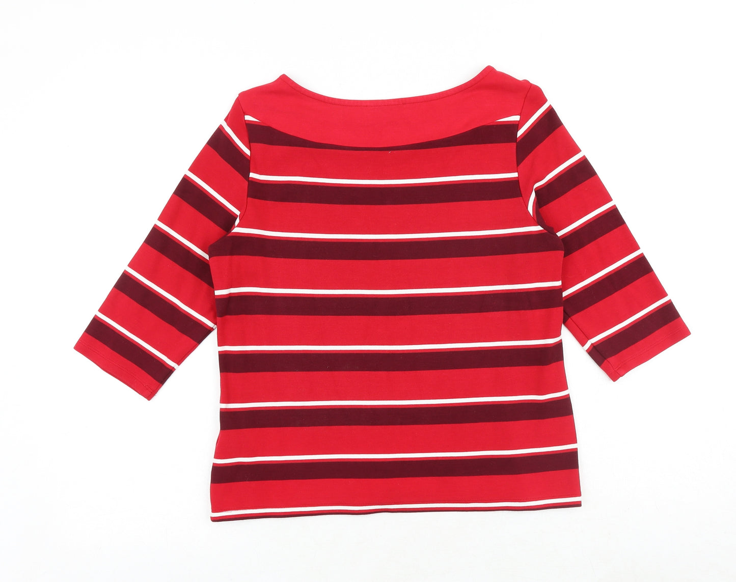 Marks and Spencer Womens Red Striped Viscose Basic Blouse Size 12 Round Neck