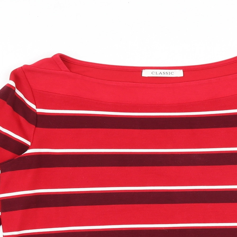 Marks and Spencer Womens Red Striped Viscose Basic Blouse Size 12 Round Neck