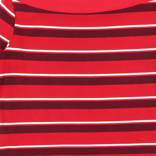 Marks and Spencer Womens Red Striped Viscose Basic Blouse Size 12 Round Neck