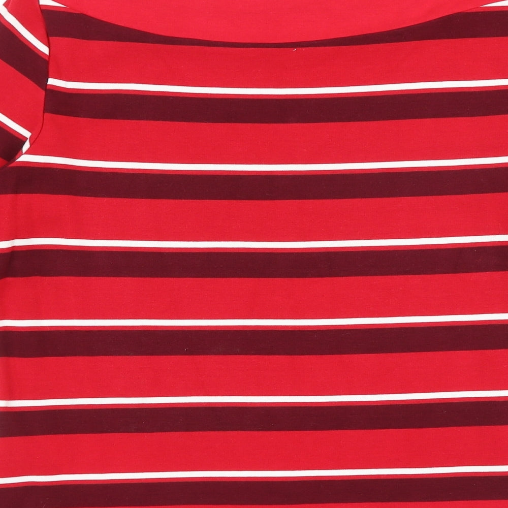 Marks and Spencer Womens Red Striped Viscose Basic Blouse Size 12 Round Neck