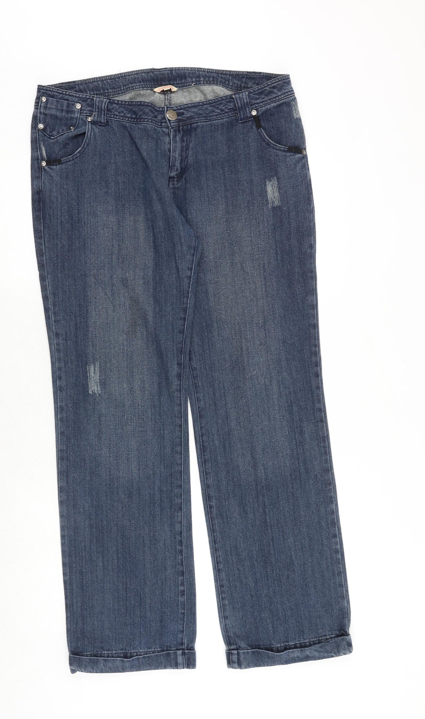 Golddigga Womens Blue Cotton Straight Jeans Size 14 Regular Zip