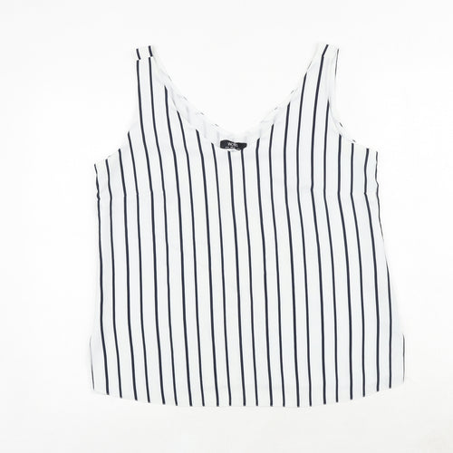 Wallis Womens White Striped Polyester Basic Tank Size 12 V-Neck