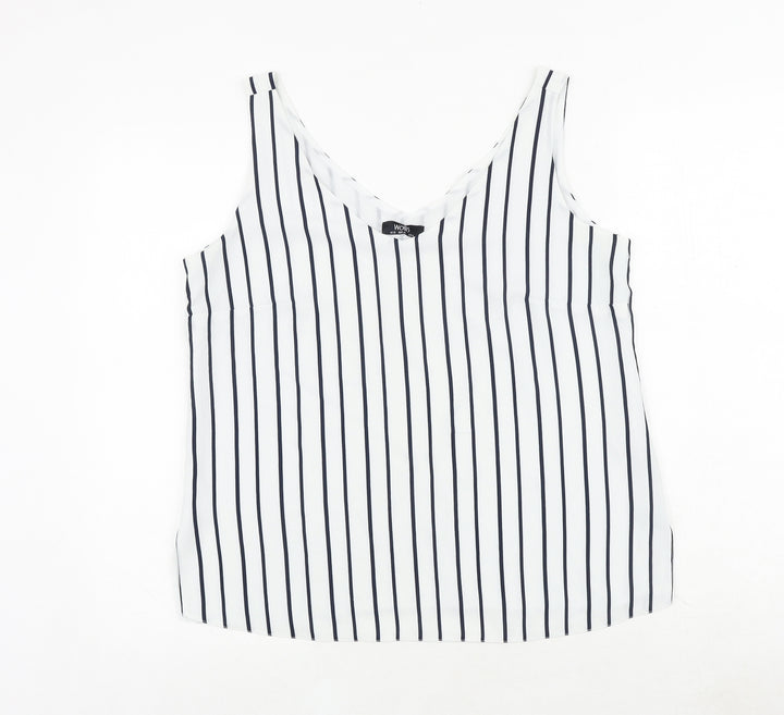 Wallis Womens White Striped Polyester Basic Tank Size 12 V-Neck