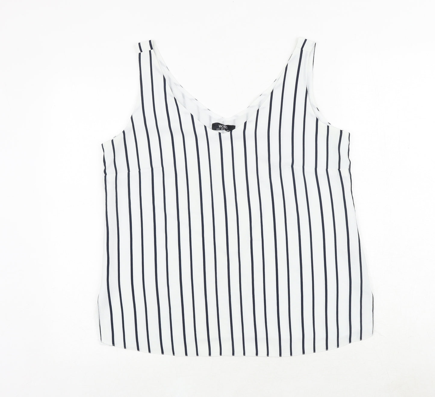 Wallis Womens White Striped Polyester Basic Tank Size 12 V-Neck