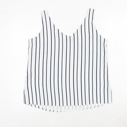 Wallis Womens White Striped Polyester Basic Tank Size 12 V-Neck