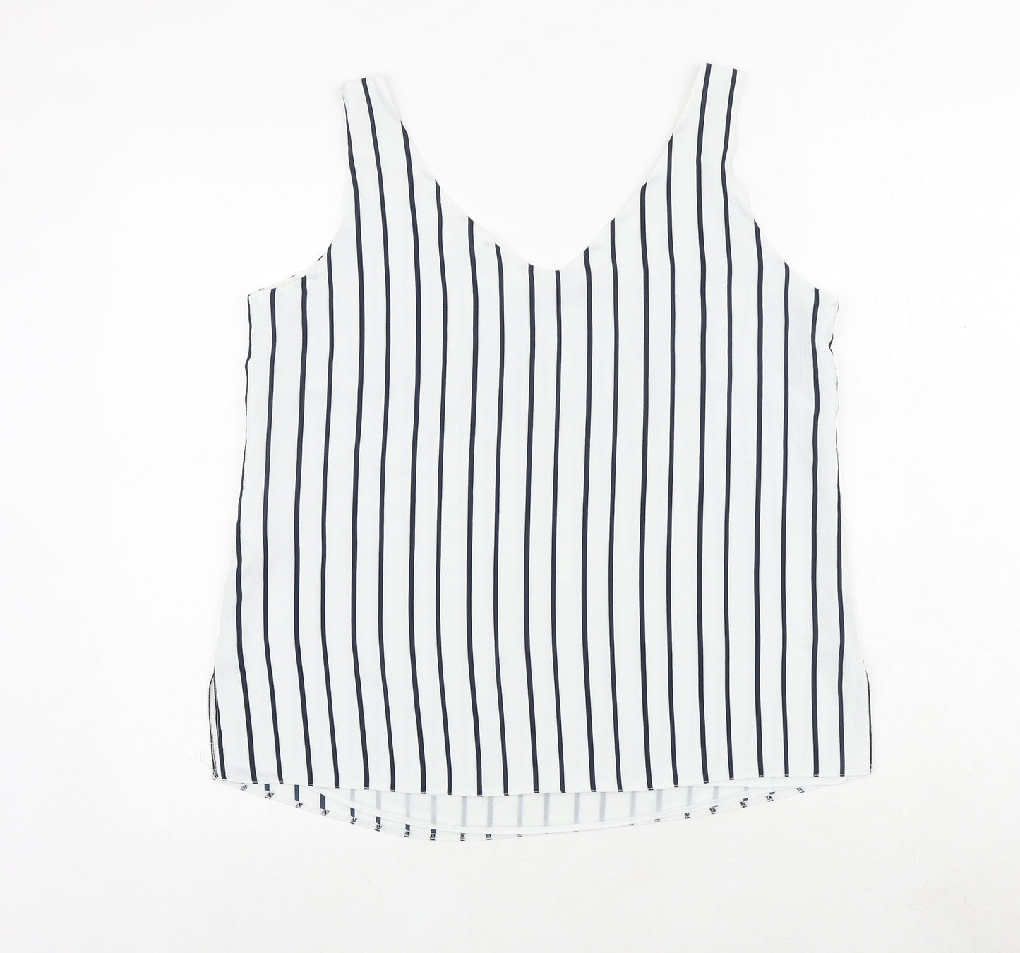 Wallis Womens White Striped Polyester Basic Tank Size 12 V-Neck