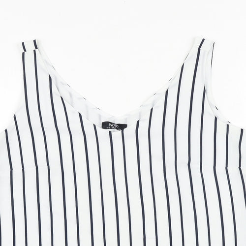 Wallis Womens White Striped Polyester Basic Tank Size 12 V-Neck