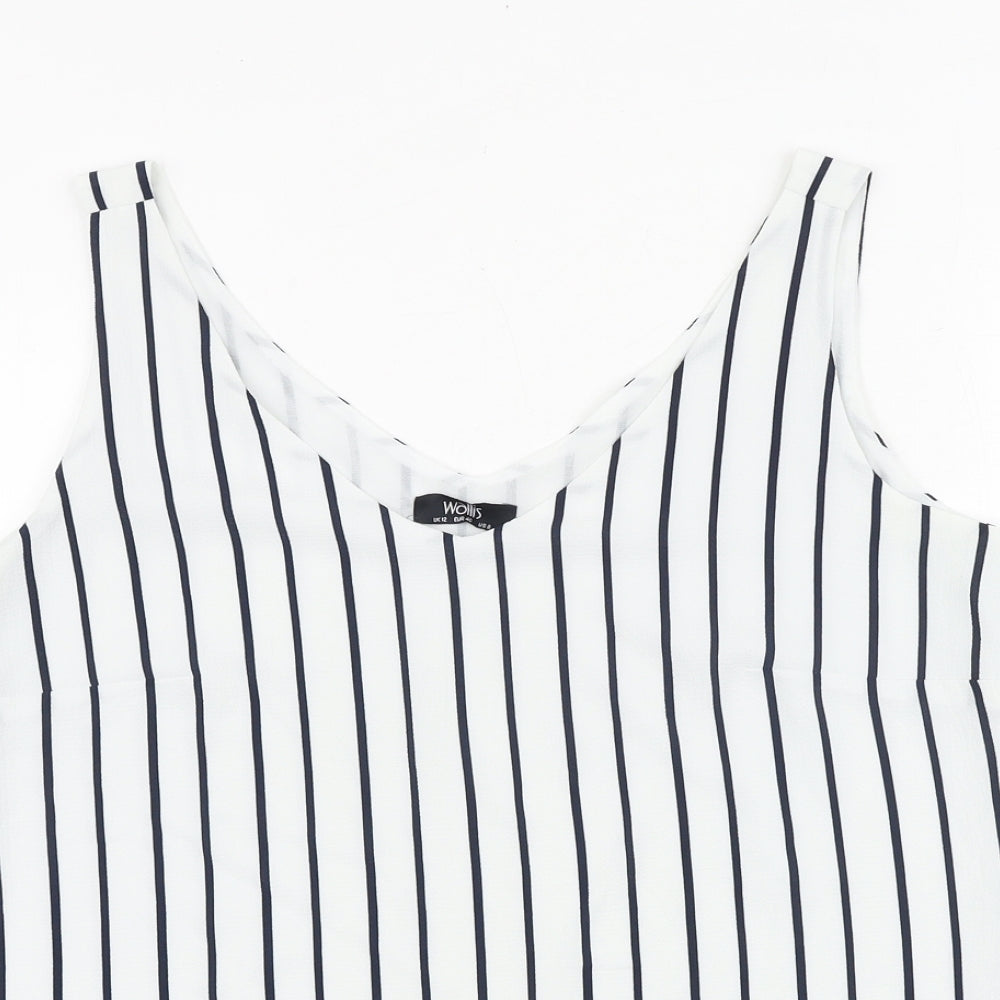 Wallis Womens White Striped Polyester Basic Tank Size 12 V-Neck