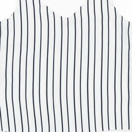 Wallis Womens White Striped Polyester Basic Tank Size 12 V-Neck