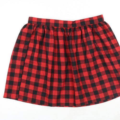 Affliction Black Premium Womens Red Check Cotton Skater Skirt Size XL Zip