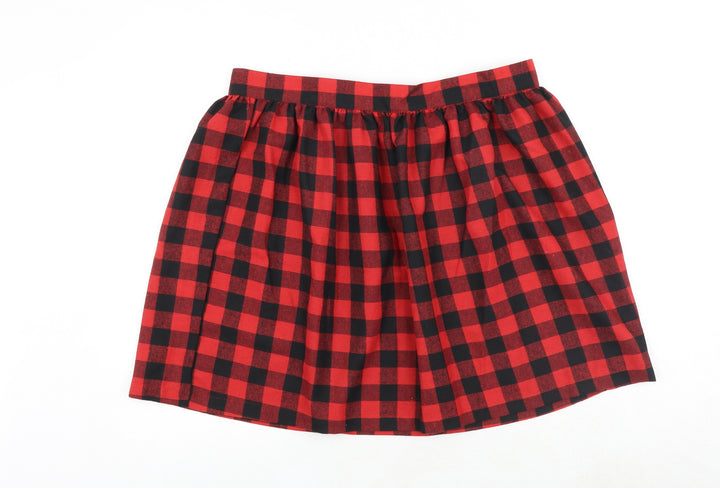 Affliction Black Premium Womens Red Check Cotton Skater Skirt Size XL Zip
