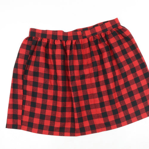 Affliction Black Premium Womens Red Check Cotton Skater Skirt Size XL Zip