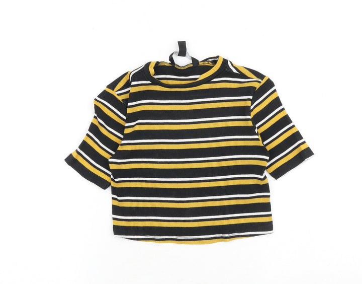 New Look Girls Black Striped 100% Cotton Basic T-Shirt Size 10-11 Years Round Neck Pullover