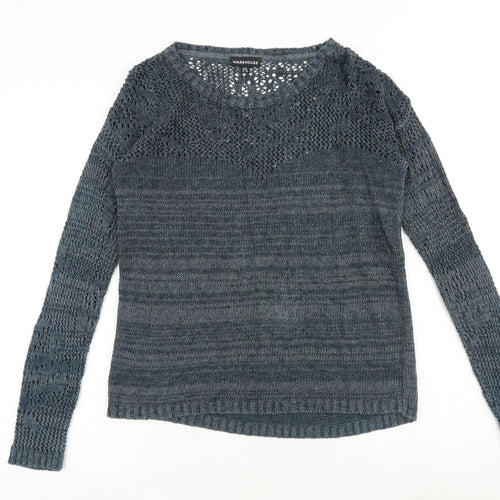 Warehouse Womens Blue Round Neck Polyester Pullover Jumper Size 8