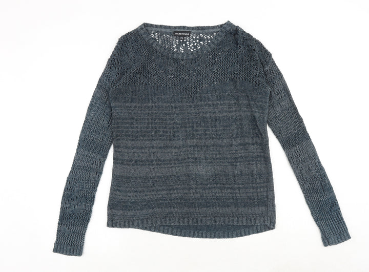 Warehouse Womens Blue Round Neck Polyester Pullover Jumper Size 8