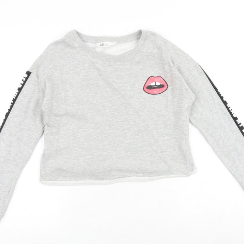 H&M Girls Grey Cotton Pullover Sweatshirt Size 12-13 Years Pullover - Lips Motif